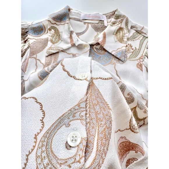 SEE BY CHLOE White Floral Paisley Print Crepe Puff Sleeve Blouse, Size 34/XXS - Picture 12 of 16